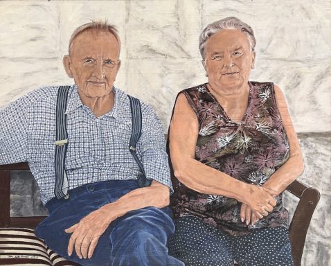 Tom Wallner 2023. Edith und Hugo Mandler 2014. Leimfarben auf Holz. 40 x 50 cm.