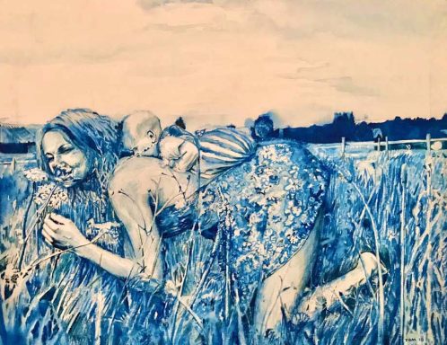 Tom Wallner 2018. Gudrun und Luca. Wasserfarbe auf Leinwand. 40 x 50 cm